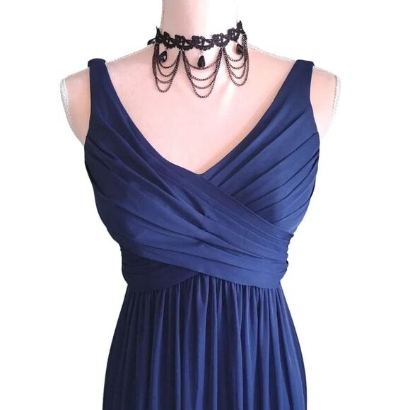 David's Bridal Marine Blue Long Mesh Cowl Back Sleeveless Formal Dress Size 2 - Picture 4 of 15